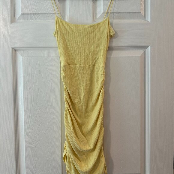 Windsor Yellow Ruched Spaghetti-Strap Mini Dress – Size L - Picture 1 of 2